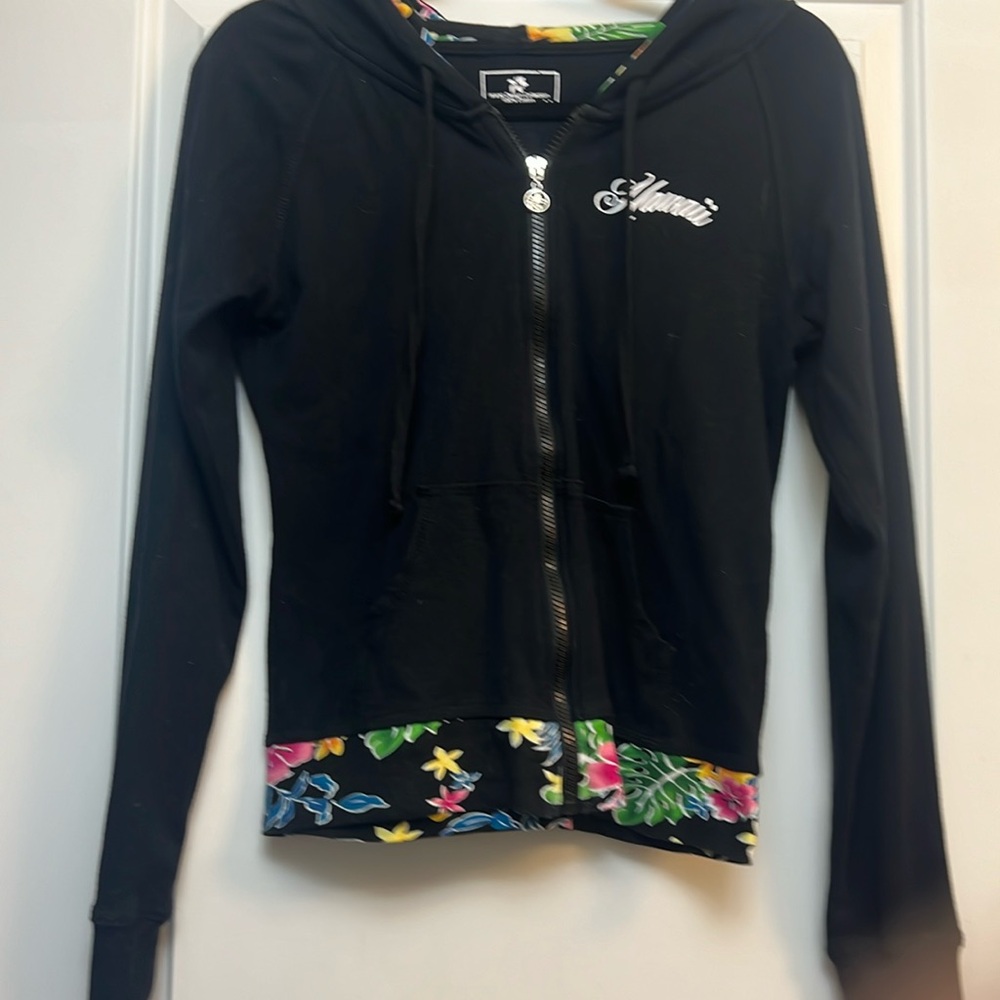Black & Floral Print Black Hawaii Hoodie